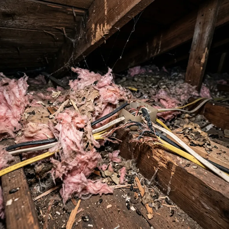 Contaminated ceiling insulation being assessed in a Tarneit roof space