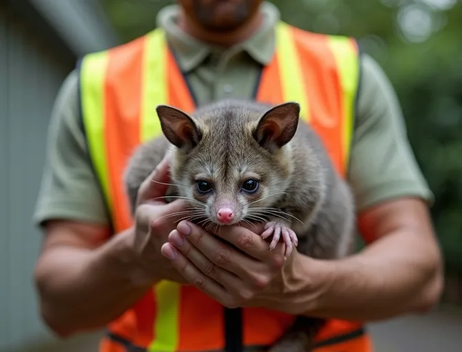 Animal handler safely recovering a deceased possum in Tarneit
